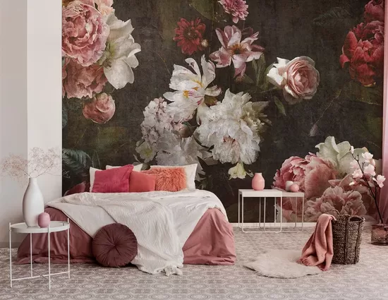 Фотообои: Винтажная Роспись С Пионами И Розами 